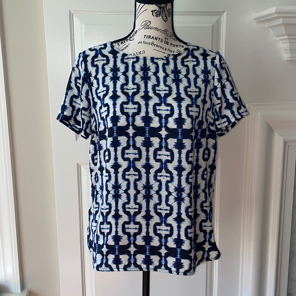 ABS Platinum Navy White Abstract Print Blouse